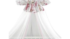 Baldachin MimiNu Pink Ballerina, din tull cu funda din bumbac, 400 x 170 cm
