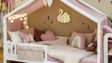 Baldachin muselina pentru pat tip casuta, Little Amy, Mov deschis, 400 cm