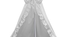 Baldachin pentru patut MimiNu cu funda si volanas 210x145 cm Royal Grey