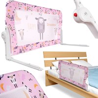Bariera de protectie pentru pat copii, Ikonka, pliabila, cu cadru metalic, dimensiune 90 x 48.5 cm, Oite Roz - 1