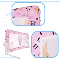 Bariera de protectie pentru pat copii, Ikonka, pliabila, cu cadru metalic, dimensiune 90 x 48.5 cm, Oite Roz - 2