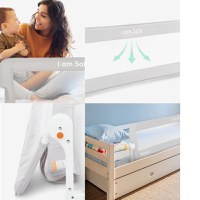 Bariera de protectie pentru pat copii KikkaBoo I am Safe Beige 102 cm,rabatabila pentru a permite urcarea sau coborarea copilului,compatibila cu saltele cu grosime 12-20 cm - 4