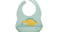 Baveta din silicon ajustabila cu buzunar Party Dinos mint de la SaroBaby