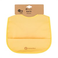 Baveta impermeabila cu buzunar PetiteMars Nate, fara pvc si ftalati, 37x27 cm, 6 luni+, prindere velcro, Ocru - 3