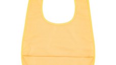 Baveta impermeabila cu buzunar PetiteMars Nate, fara pvc si ftalati, 37x27 cm, 6 luni+, prindere velcro, Ocru