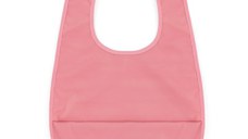 Baveta impermeabila cu buzunar PetiteMars Nate, Fara pvc si ftalati, 37x27 cm, 6 luni+, prindere velcro, Roz