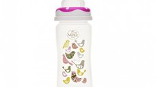 Biberon gat larg 270 ml cu tetina silicon 3+ Minut Baby roz