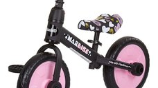Bicicleta copii 2 in 1 Chipolino Max Bike pink 10 inch, de la 3 ani si greutatea de pana la 25 kg, sezut confortabil, reglabil pe inaltime, pedale si roti ajutatoare detasabile, scaun reglabil de la 32-40 cm