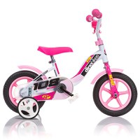 Bicicleta copii Dino Bikes 108 Sport alb si roz 10 inch, frana de mana pe roata din fata, roti ajutatoare, de la 3 ani, inaltimea recomandata 78-90 cm, claxon pe ghidon, roti din spuma EVA - 2