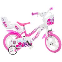 Bicicleta copii Dino Bikes Flappy roz 12 inch, varsta 3-5 ani, inaltimea 87-110 cm, anvelope spuma EVA, frana de mana pe roata din fata, cos spatios de depozitare in fata, scaun pentru papusa in spate - 2