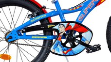 Bicicleta copii Dino Bikes Superman 20 inch, varsta 7-11 ani, inaltimea 120-145 cm, frana de mana pe roata fataspate, suport cu sticla de apa, cric, claxon pe ghidon, rotile sunt prevazute cu reflectoare, anvelope gonflabile