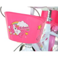 Bicicleta copii Dino Bikes Unicorn 14 inch ,varsta 4-7 ani, inaltimea 95-115 cm, frana de mana pe roata din fataspate, cosulet fata si scaun pentru papusa in spate, pinion spate fix, roti ajutatoare detasabile - 1