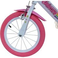 Bicicleta copii Dino Bikes Unicorn 14 inch ,varsta 4-7 ani, inaltimea 95-115 cm, frana de mana pe roata din fataspate, cosulet fata si scaun pentru papusa in spate, pinion spate fix, roti ajutatoare detasabile - 3