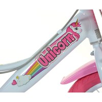 Bicicleta copii Dino Bikes Unicorn 14 inch ,varsta 4-7 ani, inaltimea 95-115 cm, frana de mana pe roata din fataspate, cosulet fata si scaun pentru papusa in spate, pinion spate fix, roti ajutatoare detasabile - 5