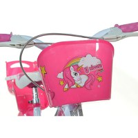 Bicicleta copii Dino Bikes Unicorn 14 inch ,varsta 4-7 ani, inaltimea 95-115 cm, frana de mana pe roata din fataspate, cosulet fata si scaun pentru papusa in spate, pinion spate fix, roti ajutatoare detasabile - 9