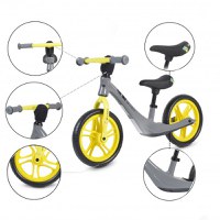 Bicicleta copii fara pedale Byox Go On grey 12 inch, roti din spuma EVA, scaun reglabil 32-41 cm, cadru din aliaj de magneziu, roti din spuma rezistenta, greutate maxima 30 kg - 1