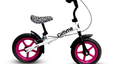 Bicicleta copii fara pedale Gimme Nemo Pink, 11 inch, de la 2 ani, inaltimea recomandata 85-110 cm, roti din material EVA rezistent, ghidon si scaun reglabile pe inaltime, frana de mana, inaltime sezut 32-48 cm