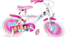 Bicicleta copii Stamp Disney Princess 16 inch, varsta 5-7 ani, inaltime recomandata 104-110 cm, scaun ajustabil, roti ajutatoare, jante si spite din otel, pinion fix,  frana de mana fata si frana de picior spate
