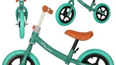 Bicicleta de echilibru fara pedale pentru copii, Ikonka, cu ghidonul si saua reglabile in inaltime, greutate redusa 1.8 kg, Trike Fix Balance Turcoaz