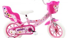 Bicicleta Denver Minnie Cutest 12 inch pentru copii, cu frana de mana, clopotel si roti ajutatoare detasabile