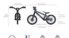 Bicicleta fara pedale Chillafish BMXie Vroom Anthracite, 12 inch, suport pentru picioare integrat, varsta 2-5 ani, scaun reglabil, anvelope EVA, greutate admisa 35 kg