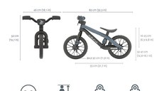 Bicicleta fara pedale Chillafish BMXie Vroom Anthracite, 12 inch, suport pentru picioare integrat, varsta 2-5 ani, scaun reglabil, anvelope EVA, greutate admisa 35 kg