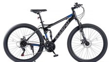 Bicicleta MTB Full-Suspension E-Carpat E2660A NegruGriAlbastru, 26 inch, 150-165 cm inch, greutate suportata 100 kg