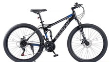 Bicicleta MTB Full-Suspension E-Carpat E2660A NegruGriAlbastru, 26 inch, 150-165 cm inch, greutate suportata 100 kg