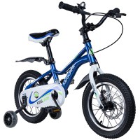 Bicicleta pentru copii 2-4 ani KidsCare HappyCycles 12 inch cu roti ajutatoare si frane pe disc albastru - 6