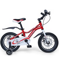 Bicicleta pentru copii 2-4 ani KidsCare HappyCycles 12 inch cu roti ajutatoare si frane pe disc rosu - 1