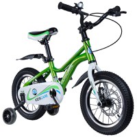 Bicicleta pentru copii 2-4 ani KidsCare HappyCycles 12 inch cu roti ajutatoare si frane pe disc verde - 6