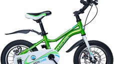 Bicicleta pentru copii 2-4 ani KidsCare HappyCycles 12 inch cu roti ajutatoare si frane pe disc verde
