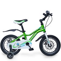 Bicicleta pentru copii 2-4 ani KidsCare HappyCycles 12 inch cu roti ajutatoare si frane pe disc verde - 1