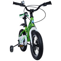 Bicicleta pentru copii 2-4 ani KidsCare HappyCycles 12 inch cu roti ajutatoare si frane pe disc verde - 2