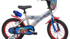 Bicicleta pentru copii Denver Avengers 14 inch, frana de mana pe ambele roti, claxon, sticla de apa, aparatoare noroi fata si spate, spite metalice, roti gonflabile