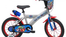 Bicicleta pentru copii Denver Avengers 14 inch, frana de mana pe ambele roti, claxon, sticla de apa, aparatoare noroi fata si spate, spite metalice, roti gonflabile