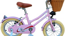 Bicicleta pentru copii KidsCare HappyGirl Roz 16 inch cu roti ajutatoare, frane de mana, cosulet, 5-8 ani