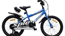 Bicicleta pentru copii NOVOKIDS SplendOr Boom PRO Edition Albastru Cu bidon pentru apa, Roti 16 inch, Greutate admisa 50 kg, Cadru din otel, Roti ajutatoare detasabile, Ghidon reglabil pe inaltime