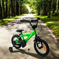 Bicicleta pentru copii Procart Verde 14 inch, roti ajutatoare detasabile, cadru otel 21.5 cm, manere cauciucate, ghidonsa reglabile - 1