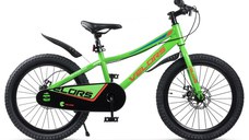 Bicicleta pentru copii Velors V20345A VerdePortocaliu 7-10 ani, Frane mecanice pe disc, Aparatoare lant, Aparatori noroi fataspate, Roti 20 inch, Cadru Otel