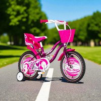 Bicicleta pentru copii Visitor little Heart MovAlb, roti 12 inch, roti ajutatoare, cos fata, scaun papusi, cadru otel 7 inch - 1