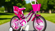 Bicicleta pentru copii Visitor little Heart MovAlb, roti 12 inch, roti ajutatoare, cos fata, scaun papusi, cadru otel 7 inch