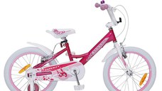 Bicicleta pentru fetite cu roti ajutatoare Byox Lovely 18 inch, varsta 6-9 ani, inaltimea recomandata peste 115 cm, roti ajutatoare, frana de mana pe ambele roti, claxon, sa si ghidon reglabile pe inaltime