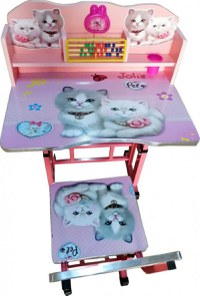 Birou pentru copii Novokids My first desk Pisicute Roz din MDF, cu jucarii interactive, dimensiuni 68x43x65, cadru metalic - 1