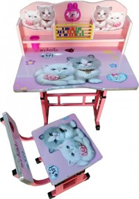 Birou pentru copii Novokids My first desk Pisicute Roz din MDF, cu jucarii interactive, dimensiuni 68x43x65, cadru metalic - 2