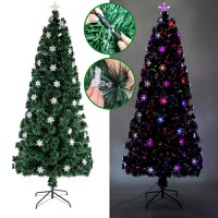 Brad artificial, cu fibra optica si fulgi de zapada, 180 cm, lumineaza multicolor - 2