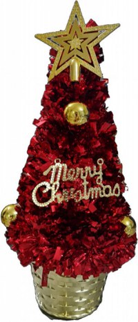 Brad artificial de Craciun Novokids Mini Christmas Tree Rosu pentru casa si birou, Cu decoratiuni si suport incluse, Inaltime 35 cm - 1