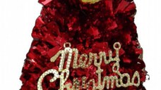 Brad artificial de Craciun Novokids Mini Christmas Tree Rosu pentru casa si birou, Cu decoratiuni si suport incluse, Inaltime 35 cm