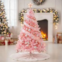 Brad artificial deluxe roz 220 cm, diametru 138 cm, 14 niveluri, 89 ramuri, 536 ace, aspect luxuriant - 1