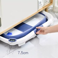 Cadita bebelusi ultrapliabila Little Mom Blue, cu pernuta moale plutitoare, termometru incorporat, display digital, cu dop pentru evacuarea apei, suport cap de dus, antiderapant, material Non-Toxic - 3